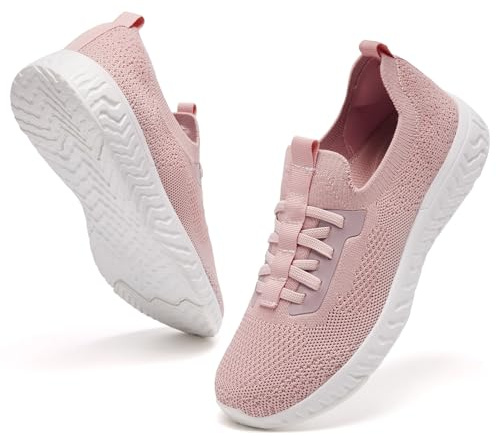 Mioceko Basket Femme Chaussure de Sport Orthopediques Léger Confortable Mode Slip on Running Sneaker Jogging Gym Outdoor sans Lacets Respirantes Sneakers Rosa 40 EU