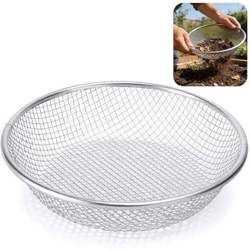 GIONAR Setaccio per terreno da giardino, 30 cm, setaccio in metallo da giardino, setaccio a rete per giardinaggio, sabbia, pietre, sabbia, rocce, terriccio (filtri da 6 mm)
