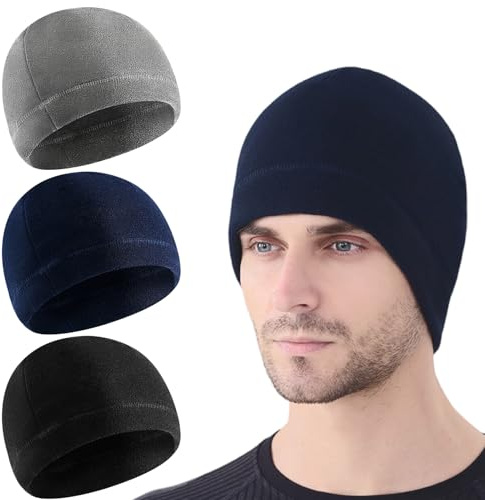 Pack de 3 gorras de ciclismo bajo casco a prueba de viento de Fleece, gorro de invierno ligero y cálido, ideal para correr, ciclismo y deportes al aire libre, gorro para hombre y mujer, negro, gris