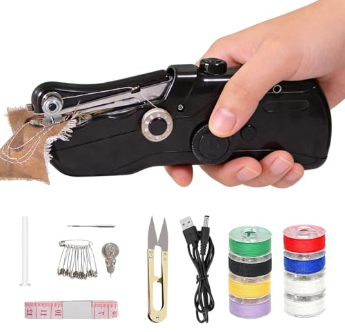 Handheld Sewing Machine, Portable Electric Mini Sewing Kit for Beginners & Adults, Cordless Travel Sewing Supplies Accessories, One-Button Quick Repair for Kids’ & Pet Clothes (Black)