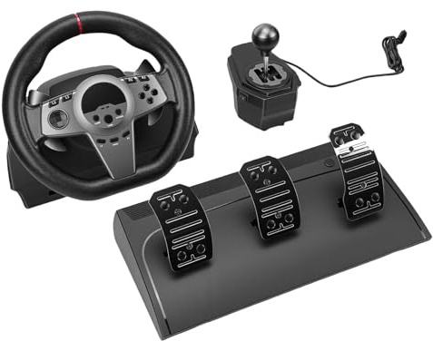 Yanmis 270° Racing Wheel Set with Pedals and Shifter, Manual Gear Shifter for PC, Ideal for Racing Simulation Gaming
