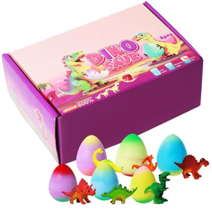 Vattenaktiverade dinosauriekläckägg - 6 stycken överraskningstillväxt leksaker, färgglada dinosaurieluckor, roliga stretchskalfigurer för app