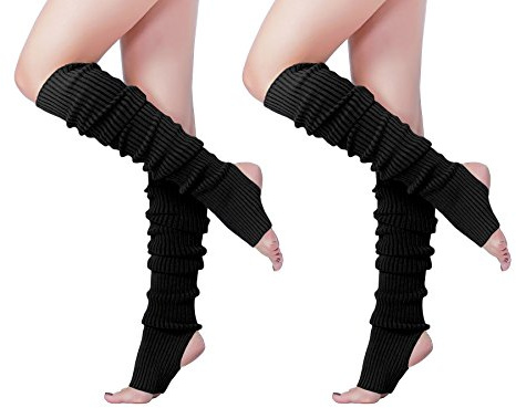 v28 Long Leg Warmer, Women’s Men 80s Party Ribbed Knit Dance Sports, 71(bk+bk)