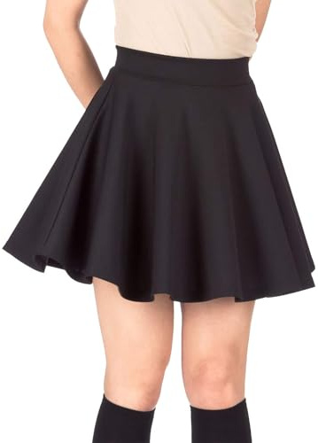Pretty Fashion Women's Plain Skater Skirt Basic A-Line Stretchy Flared Mini Flowy Skirt Multiple Colours Plus Size Curve 8-22 (UK, Numeric, 8, 10, Regular, Regular, Black)