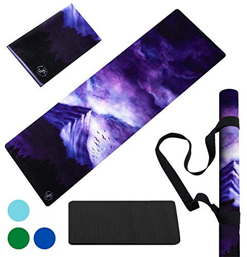 June & Juniper Travel Yoga Mat Foldable Lightweight - Thin Light Non-Slip Travel Yoga Mat Eco (dream last night)