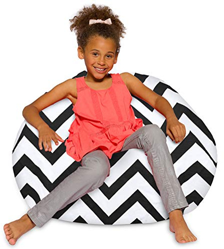 Posh Beanbags Bean Bag Chair, Large-38in, Canvas Chevron Black and White