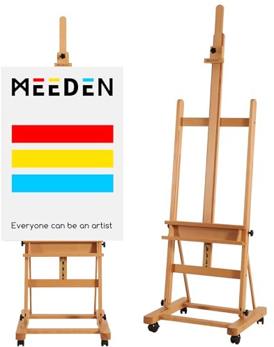 MEEDEN Cavalletto per Pittura Artistica,Cavalletto da Studio con Cornice ad H in Legno Massello di Faggio, Cavalletto da Pavimento Regolabile 190-370CM,può Contenere arte su Tela Fino a 236CM