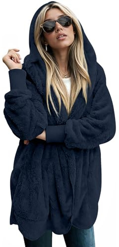 LONGYUAN Womens Jacket Winter Coats Hooded Cardigan Fleece Sweaters Navy Blue L