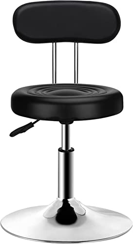 QiCheng&LYS Rund modern barstol ryggstöd PU-läder höjd justerbar 360 svängbar pall, för hemmakontor kök barbershop spa roterande ritning kontorspall (svart med ryggstöd)