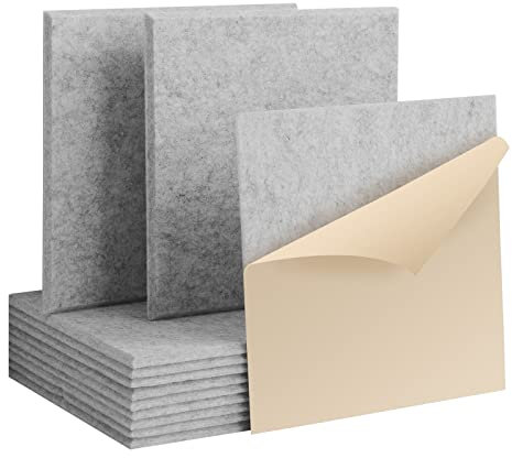 Rdutuok 12 Pack Self-Adhesive High Density Sound Proof Panels,30 x 30 x1 cm Beveled Edge Tiles Sound Proof Padding for Recording Room,Offices,Home and Wall Decoration Silver Gray