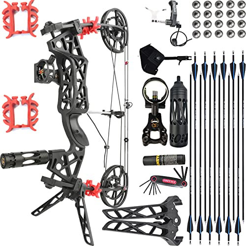wolfman Bogenschießen Compoundbogen Set 30-60lbs einstellbares Katapult Stahlkugel Dual-Use Jagdbogen CNC-bearbeitete 6061 Aluminiumlegierung Angelbogen und Pfeilset für Erwachsene (Typ D)