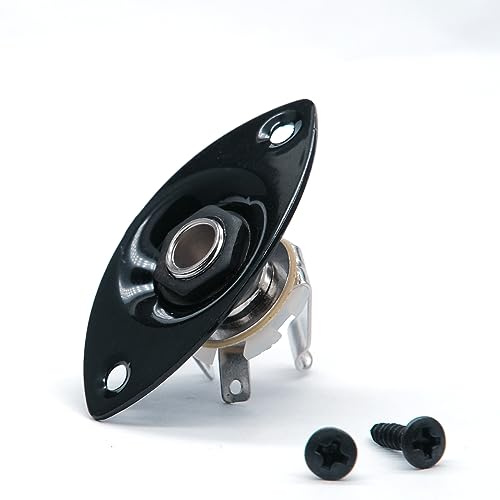 harpfeas Metal 1/4 Oval Guitar Input Jack Output Plate Jackplate Socket for Fender Strat Tele (Black)