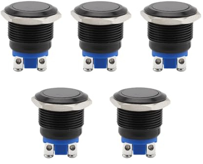 JNNJ 5Pcs Interruttore in Metallo Impermeabile 16mm, Pulsante di Modifica Momentaneo, Interruttore di Avvio Rotondo Autobloccante, LED Pulsante di Controllo Aggiuntivo Universale per Veicoli Marine