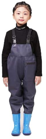 HWBZSZY Waders Taille Haute Nylon/PVC pour Enfants, Sports De Plein Air Waders Imperméables Légers Polyvalents Épaississent Les Chaussures De Pluie avec Pied Botte Et Bandoulière Réglable,Bleu,35 EU