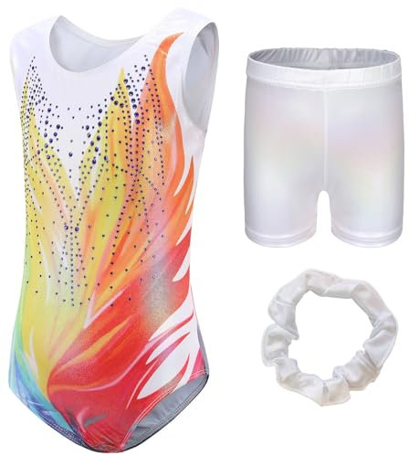 SEAUR Turnanzug Mädchen mit Hose Ärmellos Gymnastikanzug Kinder Turnshorts Haarband Set Gymnastik Trikot Turnen Tanzen Kleidung 11-12 Jahre