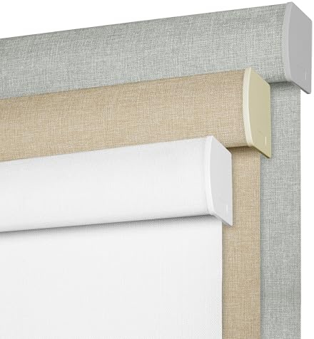 BERISSA Cordless Blackout Roller Shades for Windows,Free-Stop Linen Fabric Windows Blinds with Cassette Valance,Thermal Insulated UV Protection Roller Blinds for Home Office. White.46 W x 48 H