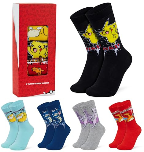 Pokémon Chaussettes Garçon, Lot de 5 Paires Douces et Respirantes - Cadeau Enfant (Multi, 35-39 EU)