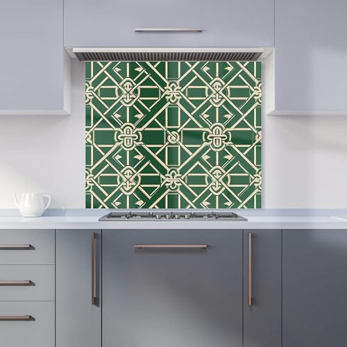 Premium Green Lattice Design Kitchen Splashback 6mm Toughened Glass Kitchen Splashback – Heat Resistant Splashback for Kitchens, Perfect for Cookers and Hobs, Polished Edges