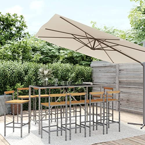 XGWKCNV Gartenmöbel-Set, 11-teilig, Polyrattan und Massivholz, Akazienholz, Gartenmöbel-Set, Grau