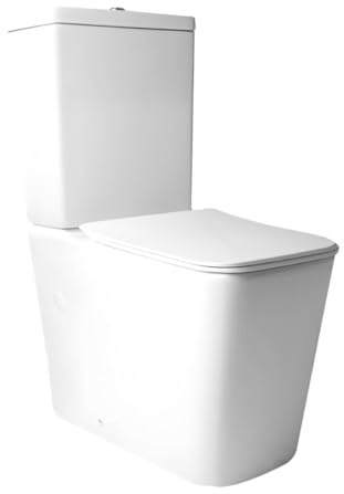 Inodoro Completo - WC Inodoro Completo con Sistema Rimless Antibacterias - Vater Baño con Tapa Dura Extrafina Amortiguada - Inodoro Salida Dual Eficiente con Ahorro de Agua