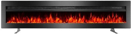 Elektrokamin mit Fernbedienung, 152.4 cm Breite, 32,62 cm Höhe, 13 cm Tiefe, Flamme in 9 Farben einstellbar, Temperatur 15°C bis 28°C, Wandmontage oder Fußmontage, schwarz