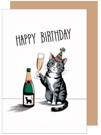 Edition Seidel Biglietto di auguri di compleanno con busta, biglietto di auguri per compleanno, per uomo, donna, gatto, spumante (G3721 SW025)