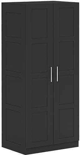 HOMCOM 2-Door Wardrobe with Shelves and Hanging Rail, Double Wardrobe, Modern Bedroom Furniture, Black