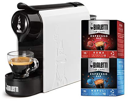 Bialetti Gioia, Macchina Caffè Espresso Incluse 32 Capsule, Funziona esclusivamente con Capsule, Bianco