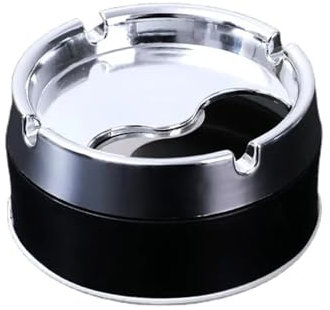 Cendrier rond coupe-vent en acier inoxydable avec couvercle rotatif à 360° pour la maison, le bureau, le salon, la décoration des hommes (noir)