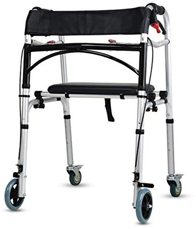 Deambulatore, Deambulatore Pieghevole Anteriore 4 Ruote con Freno - Ausilio per la Mobilità Medica per Camminare Anziani Regolabile, Portatile, Leggero e Compatto per Disabili - con Sedile in Ecopelle