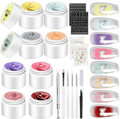 Blekningsgel, färggel, nageldesign palett 8 färger tillbehör konst manikyr