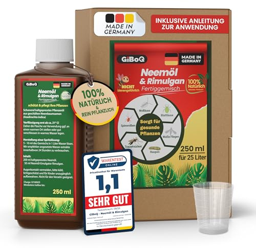GiBoQ Neemöl [250] ml – 100% natürliches Neemöl mit Emulgator für gesunde Pflanzenpflege | Gegen Trauermücken & Blattläuse | Hält Schädlinge fern | Für Garten & Zimmerpflanzen