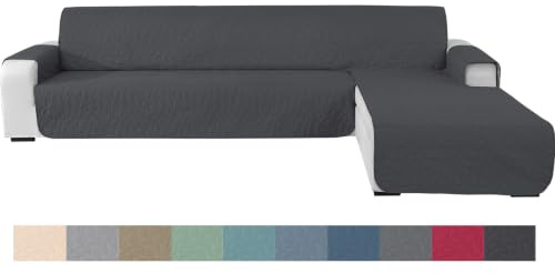 Ystyle Funda Sofa Chaise Long 3 Plazas, 255cm, Gris Oscuro | Funda Chaise Longue Izquierdo Derecho, Cubre Sofa Chaise Longue, Funda Sofa L Gatos, Funda De Sofa Chaise Longue