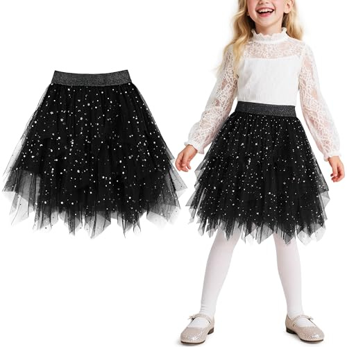 Keyck Falda de Tutú para Niñas, Falda de Tul de Princesa Ballet 5-12 Años | Elegante Tutu Faldas, con Estrella Lentejuelas, 3 Capas, Cintura Elástica, Carnaval Cumpleaños Party Halloween Disfraz Fiesta