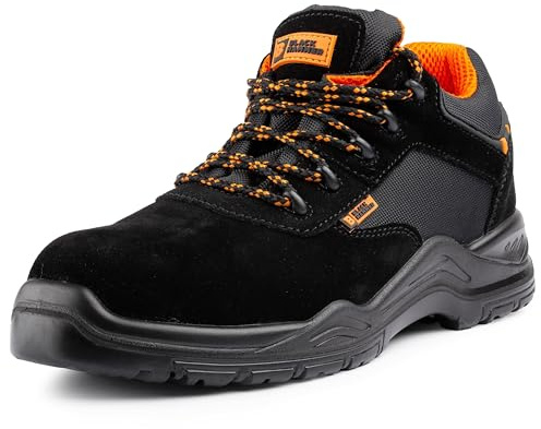 Black Hammer Mens Safety Trainers Lightweight Composite Toe Cap with Midsole Protection Work Boots Shoes Hiker Extra Grip S1P SRC 1557 (12 UK) Black