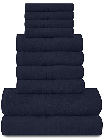 Lions Towels Family Bale Set - 10-teiliges 100% ägyptische Baumwolle, 4X Gesicht, 4X Hand, 2X Badetuch, Premium Qualität hoch wasserabsorbierendes Badzubehör, maschinenwaschbar, Marineblau, 544722