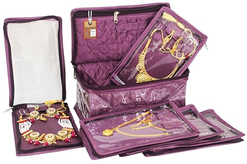 atorakushon Satin Makeup Pouches Cosmetic Necklace Earrings Jewellery Organizer For Women Maroon (Purple)