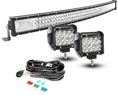 AUXTINGS 106 cm 540 W Böjd 3 Rader LED-ramp, 2 x 10 cm Arbetsljus, 12 V Projektor Vattentät Dimljus Med Ledningar för Bil Lastbil Traktor SUV, IP67