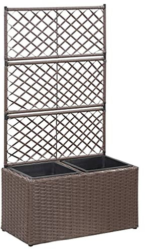 Keketa Homgoday Poly Rattan Hochbeet mit Rankhilfe, 2 Töpfe, Braun, 58x30x107 cm Model46937