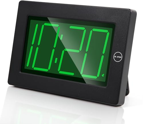 Timegyro Reloj de pared con batería LED, visible en la noche, sin enchufe, reloj de pared digital de pantalla grande, brillo ajustable