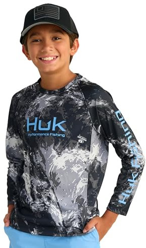 HUK Boys Pursuit Pattern Long Sleeve Shirt, Fishing for Kids, Mossy Oak Stormwater Midnight, X-Large US