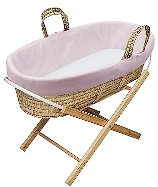 Essential Pink Hoodless Moses Basket and Stand