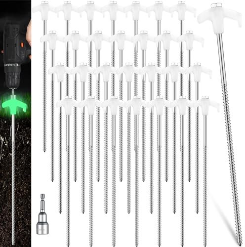 Hicarer 20 Pcs 12 Heavy Duty Screw Tent Stakes, Luminous White