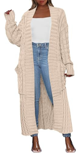Caracilia Womens Long Cardigan Sweaters 2025 Fall Open Front Coat Long Sleeve Cable Knit Maxi Outerwear Trendy Jacket Clothes Apricot Large