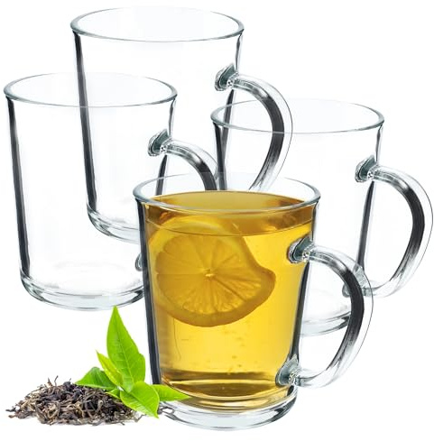 KADAX Bicchiere in Vetro Trasparente Con Manico, Lavabile in Lavastoviglie, per Caffè, Tè, Acqua, Bevande Calde (4 x 410 ml)