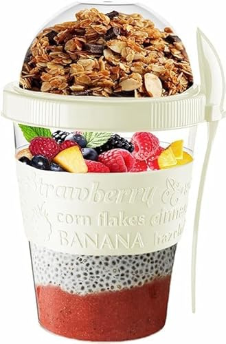 VL yoghurt grytor sked återanvändbar 600 ml över natten havre müslikopp med lock BPA-fri frukost spannmål att gå diskmaskinssäker mellanmål lunch havregrynsburkar resa måltid matbehållare 20