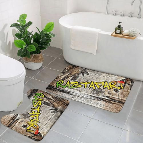 DHAEY rutschfeste Küchenmatten - Set aus 2 Läufer-Teppichen Bedruckter saugfähiger Langer Teppich -Rasta, jamaikanische Reggae-Musikikone, inspiriert von Rastafari Street Gr Weiche waschbare Teppich