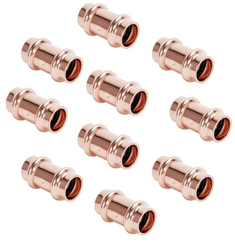Cherbo Copper Press Fittings 1/2 inch Coupling with Stop Zero Lead P x P, 10-Pack