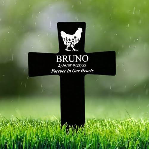 Personalized Chicken Memorial Sign Floral Hen Cemetery Cross Grave Marker Forever in Our Heart 8x8 inch Garden Stake Hen Loss Gift Sympathy Gift (Chicken 2)