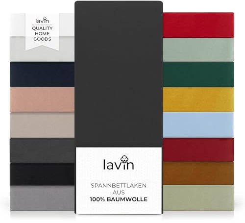 Lavin Spannbettlaken 100% Baumwolle Jersey Spannbetttuch Laken (Fels-grau, 140/160x200+30cm)